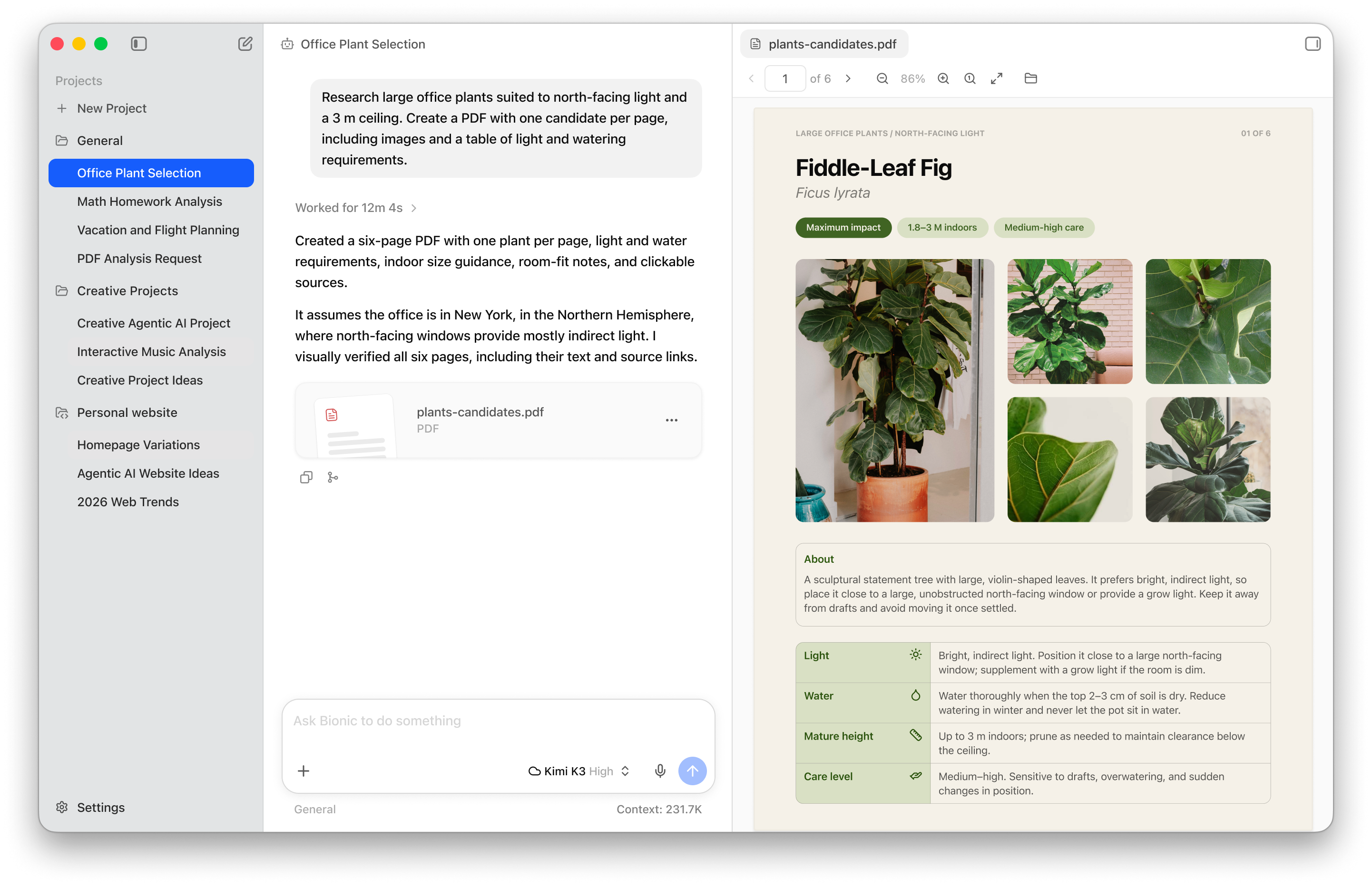 LM Studio Bionic creating an office plant research PDF