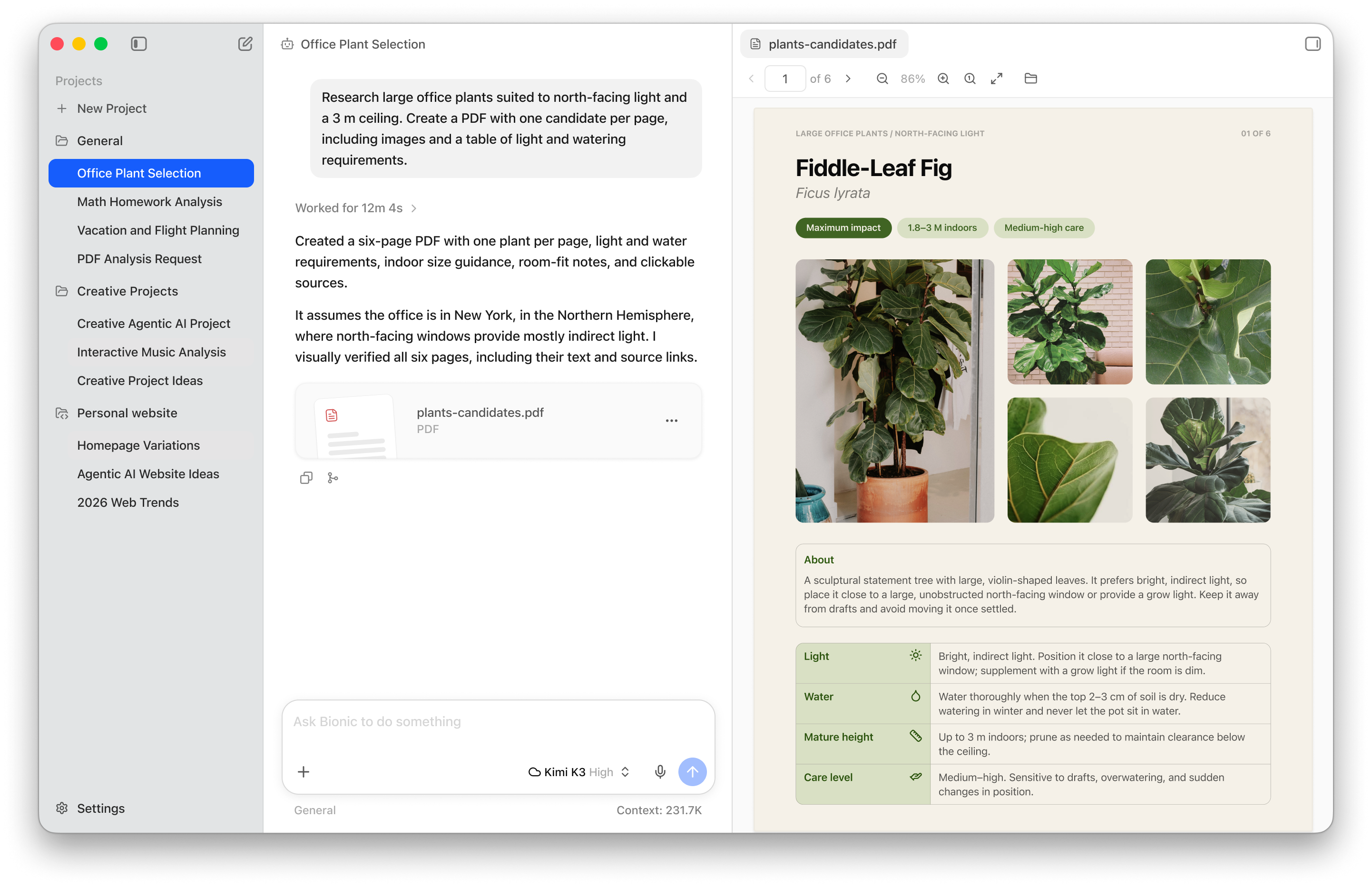 LM Studio Bionic creating an office plant research PDF