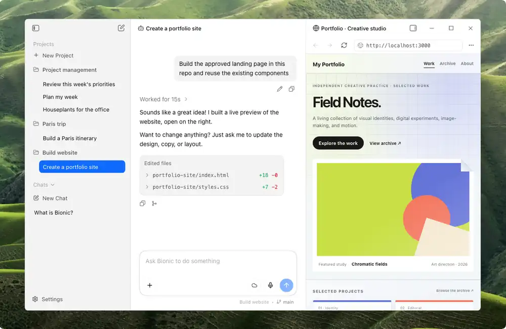 Bionic workspace demo preview